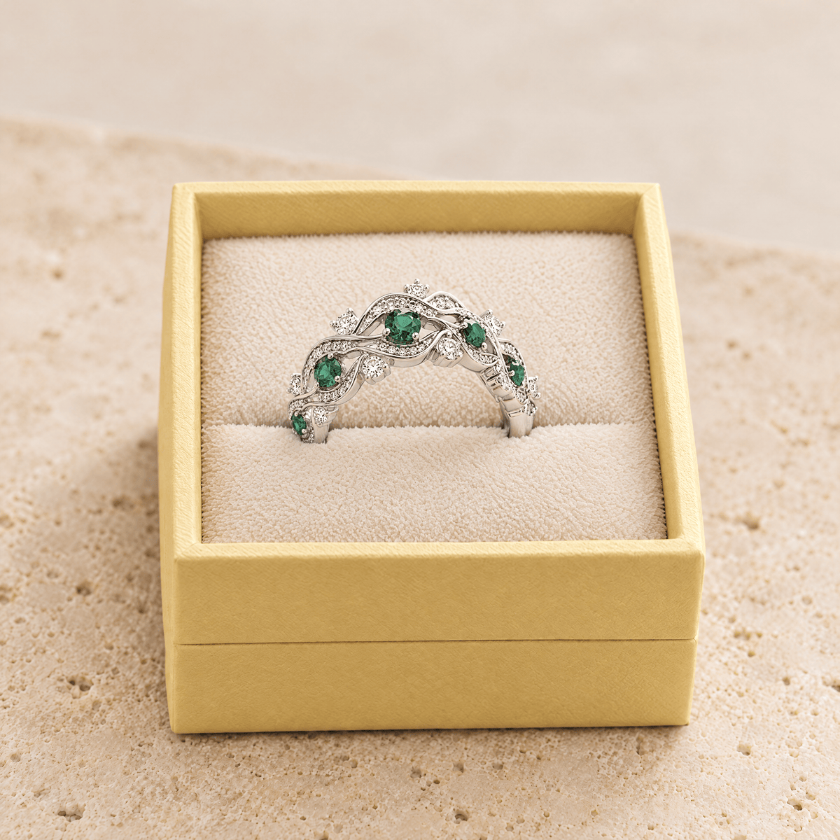 Green Zircon Vine Ring - Rebecca in gift box