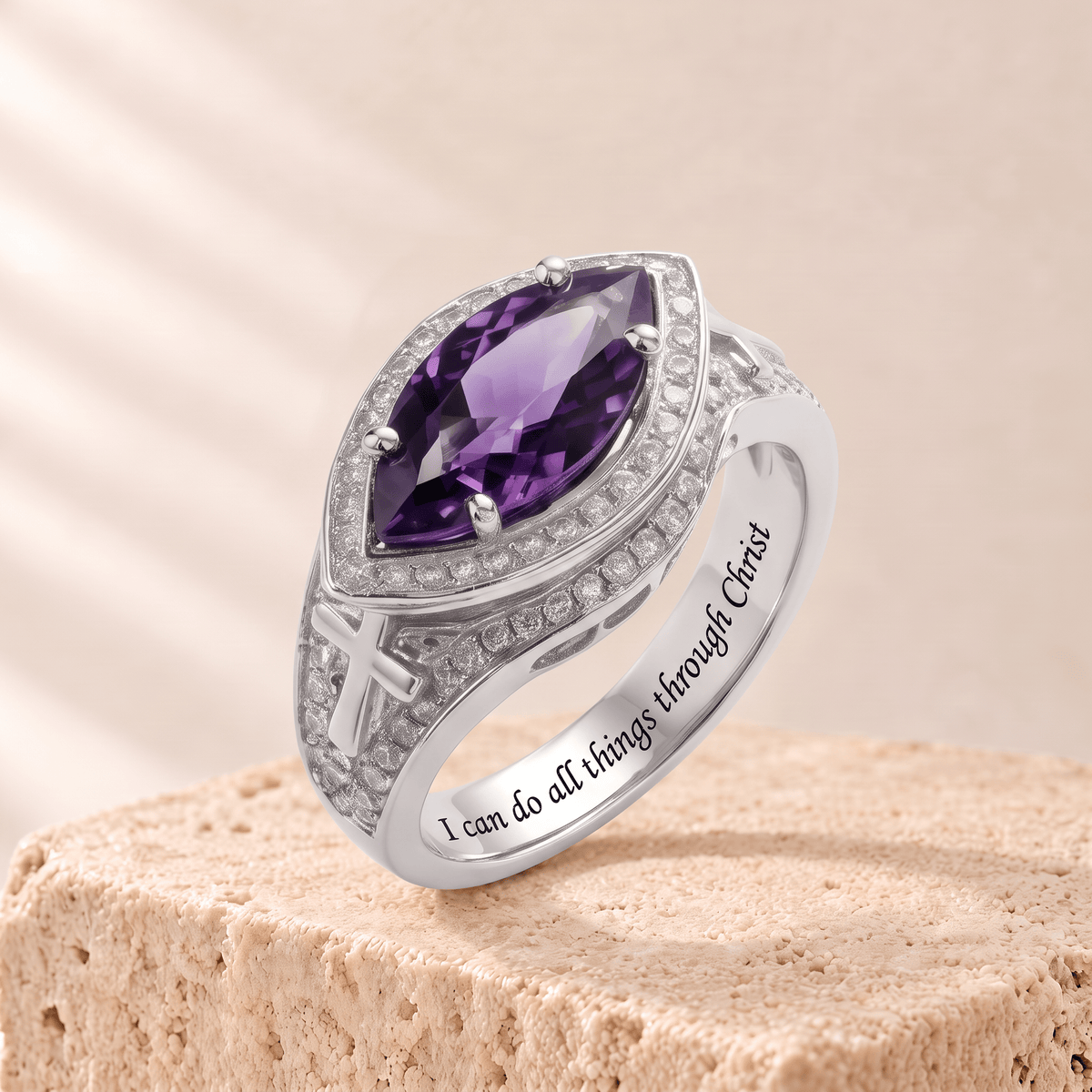 Marquise Violet Zircon Ring - Esther engraved I can do all things through Christ
