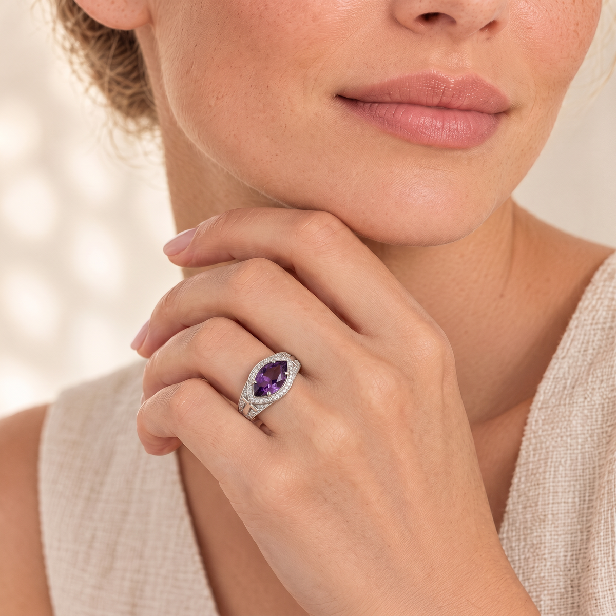 Marquise Violet Zircon Ring - Esther close up