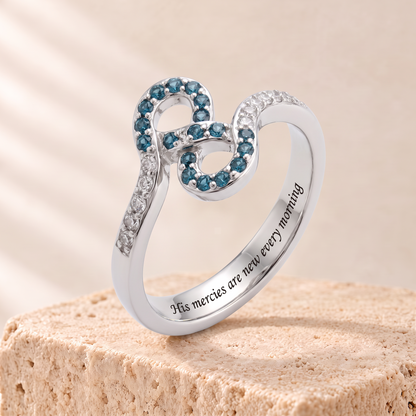 Blue Zircon Infinity Ring - Leah engraved His mercies are new every morning