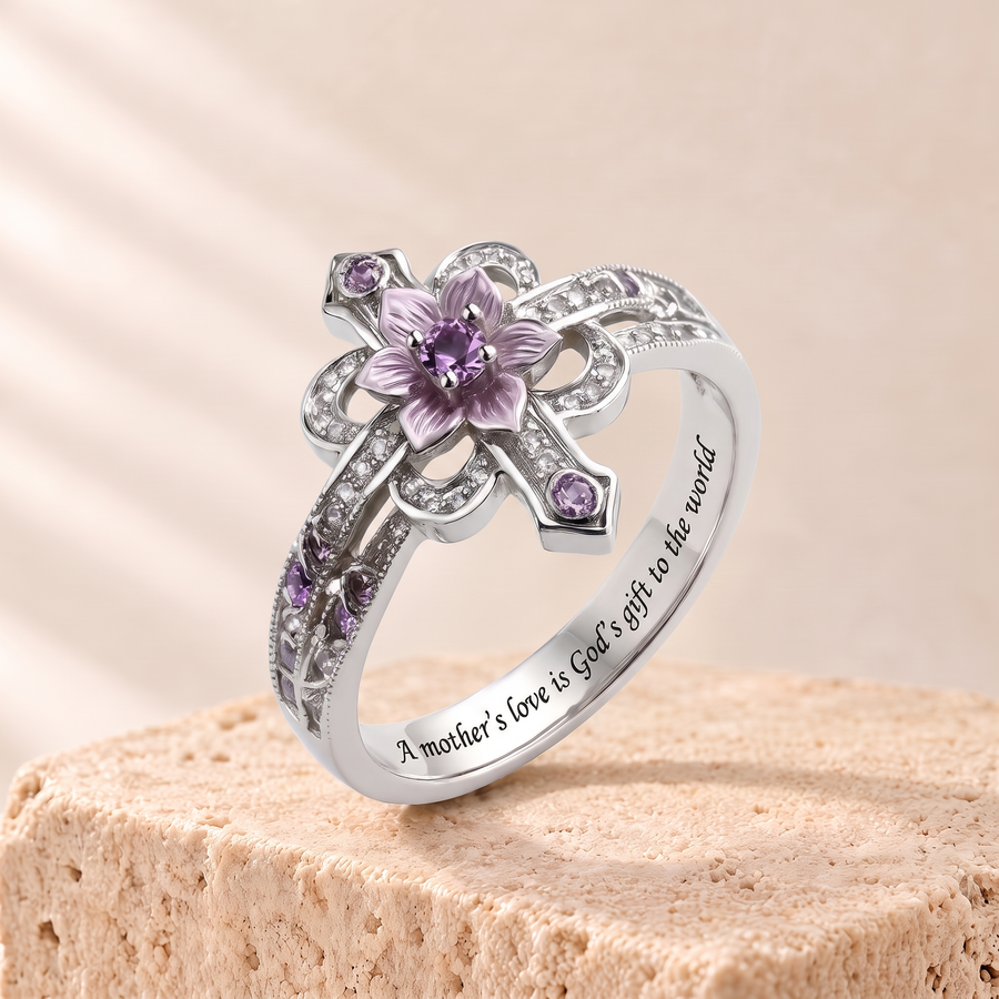 Violet Zircon Flower Cross Ring - Martha