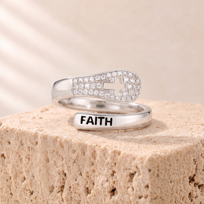 Mary Faith pavé zircon cross wrap ring