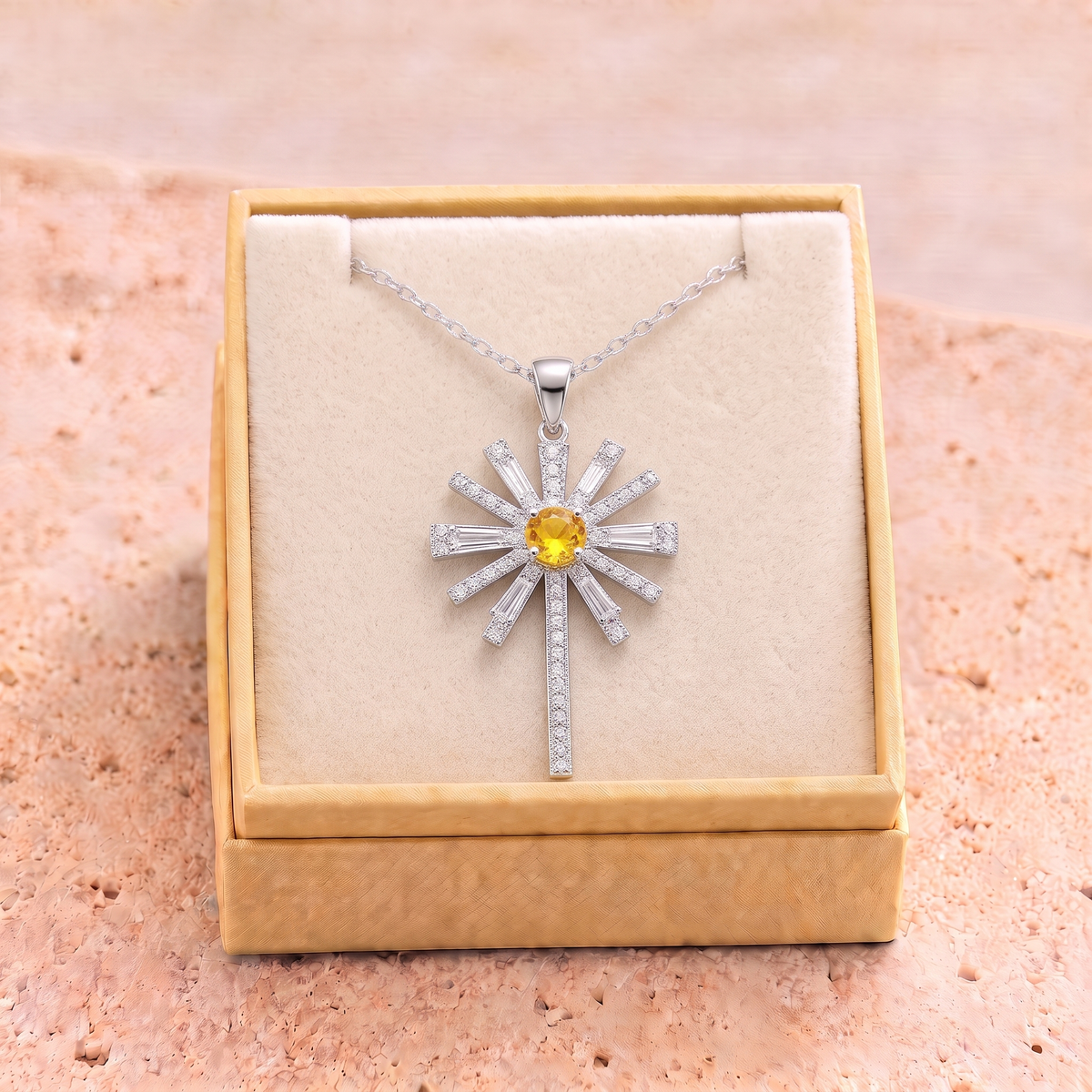 Hannah sunburst cross necklace in Godisabove gift box