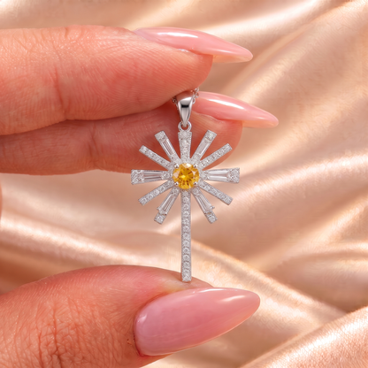 Hannah sunburst cross pendant held on satin