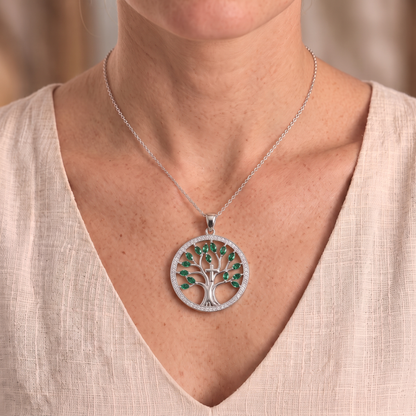 Naomi tree of life necklace worn close-up