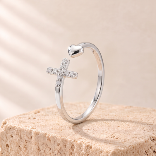 Tabitha pave cross and heart ring