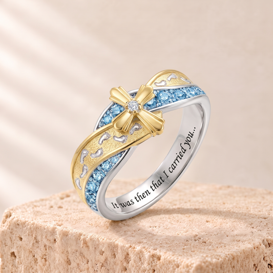 Jochebed blue zircon footprints cross ring