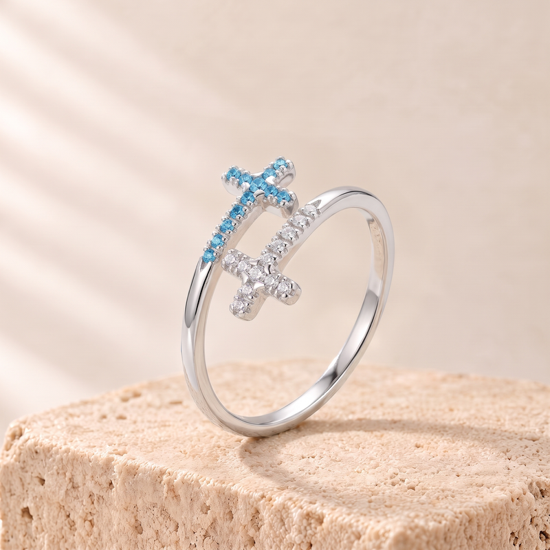 Blue Zircon Double Cross Ring - Chloe
