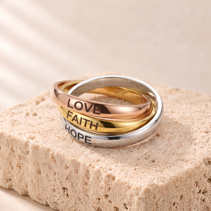 Eunice Faith Hope Love trinity ring