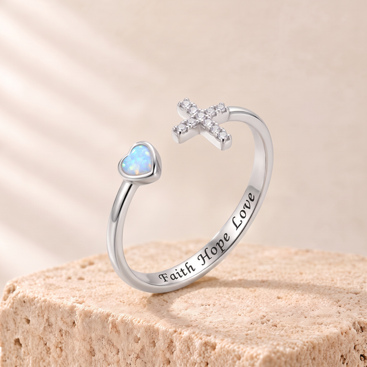 Junia opal heart cross ring