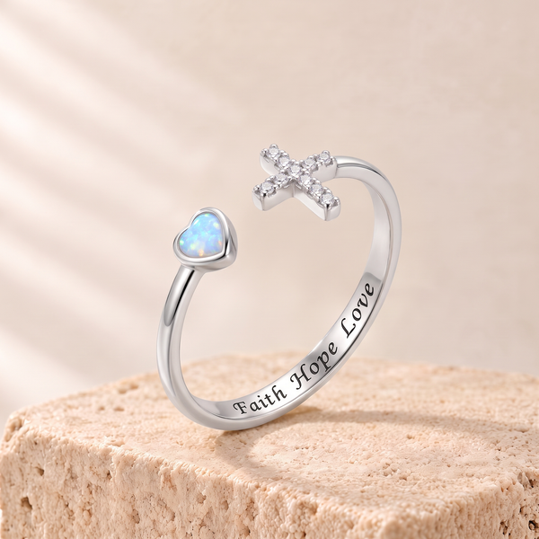 Junia opal heart cross ring
