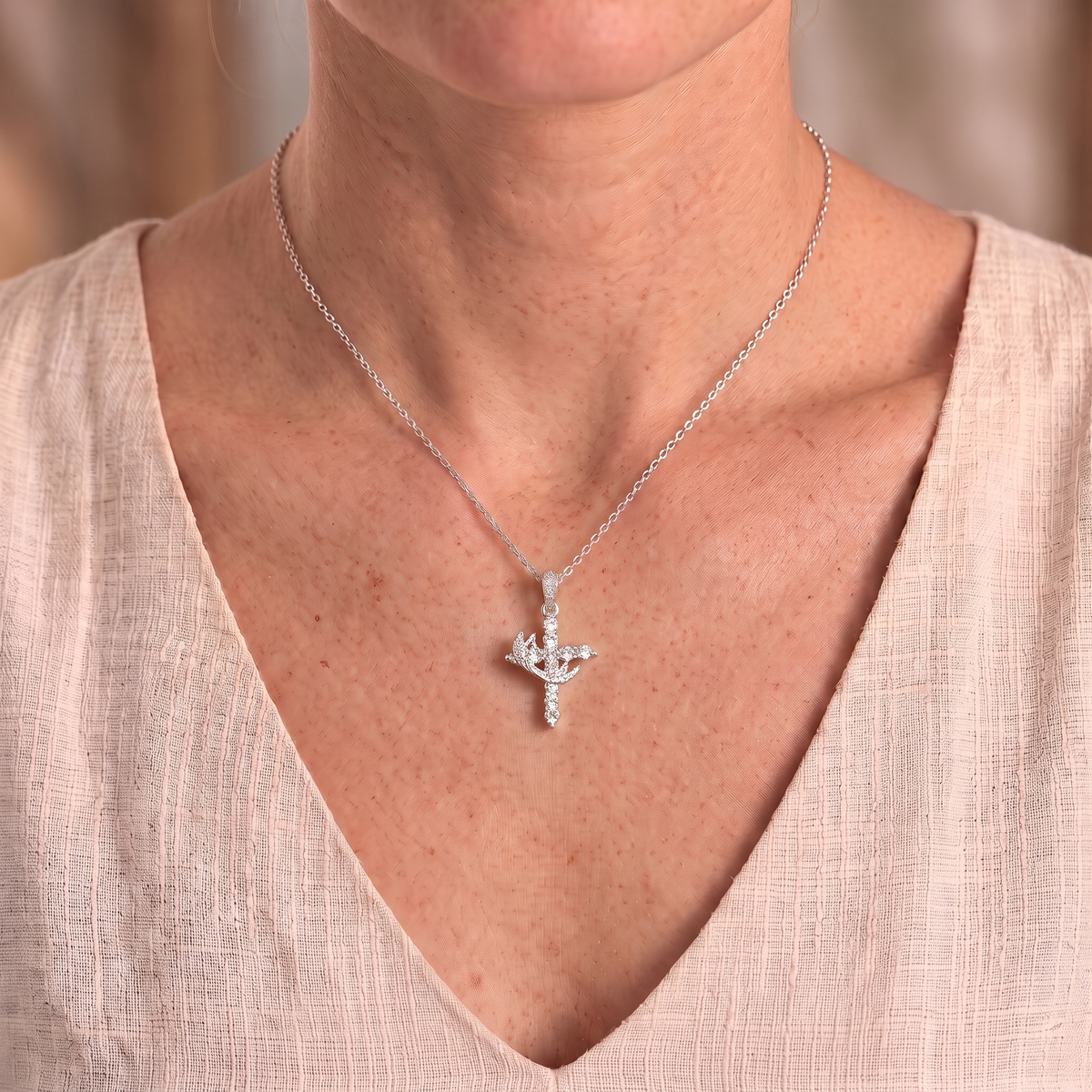 Claudia necklace worn close-up