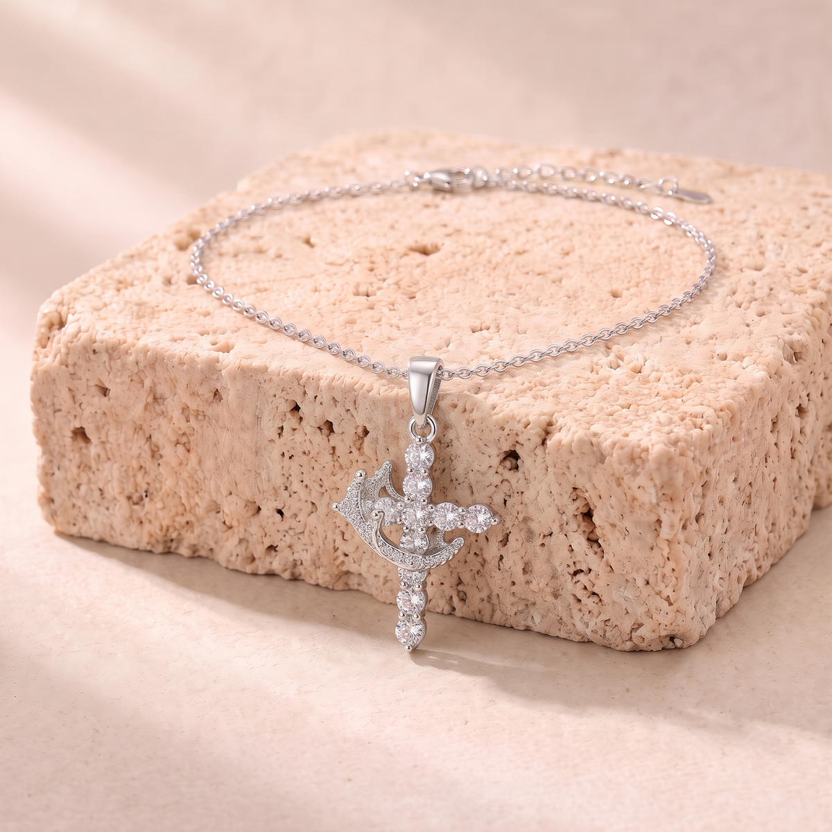 Claudia zircon cross and crown necklace
