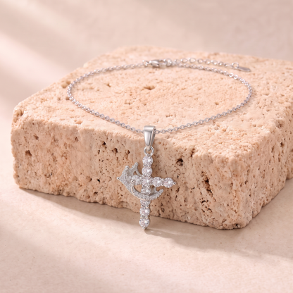 Claudia zircon cross and crown necklace