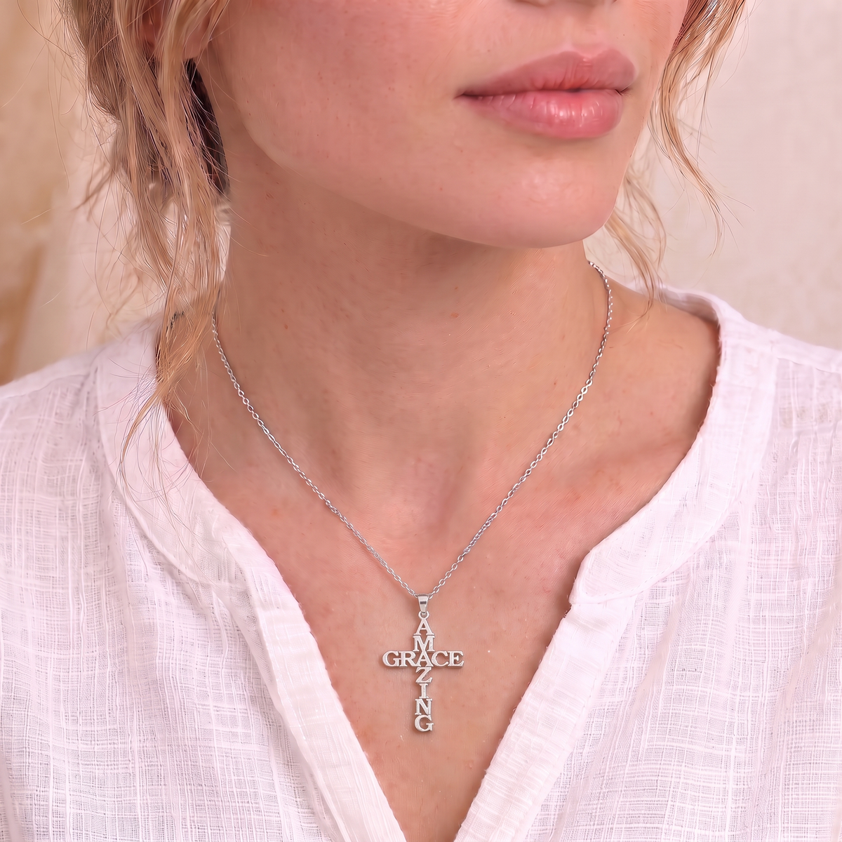Huldah necklace on the neck