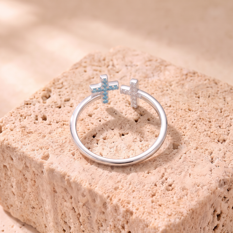 Blue Zircon Double Cross Ring - Chloe