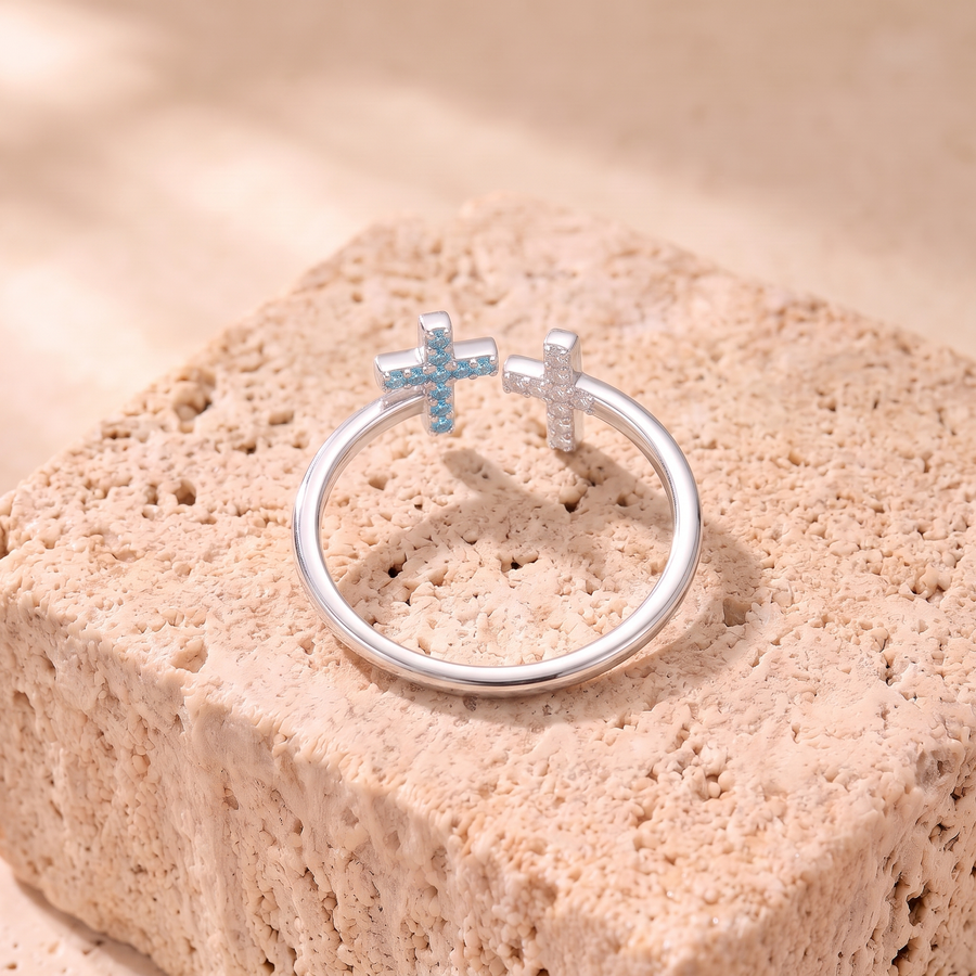 Blue Zircon Double Cross Ring - Chloe