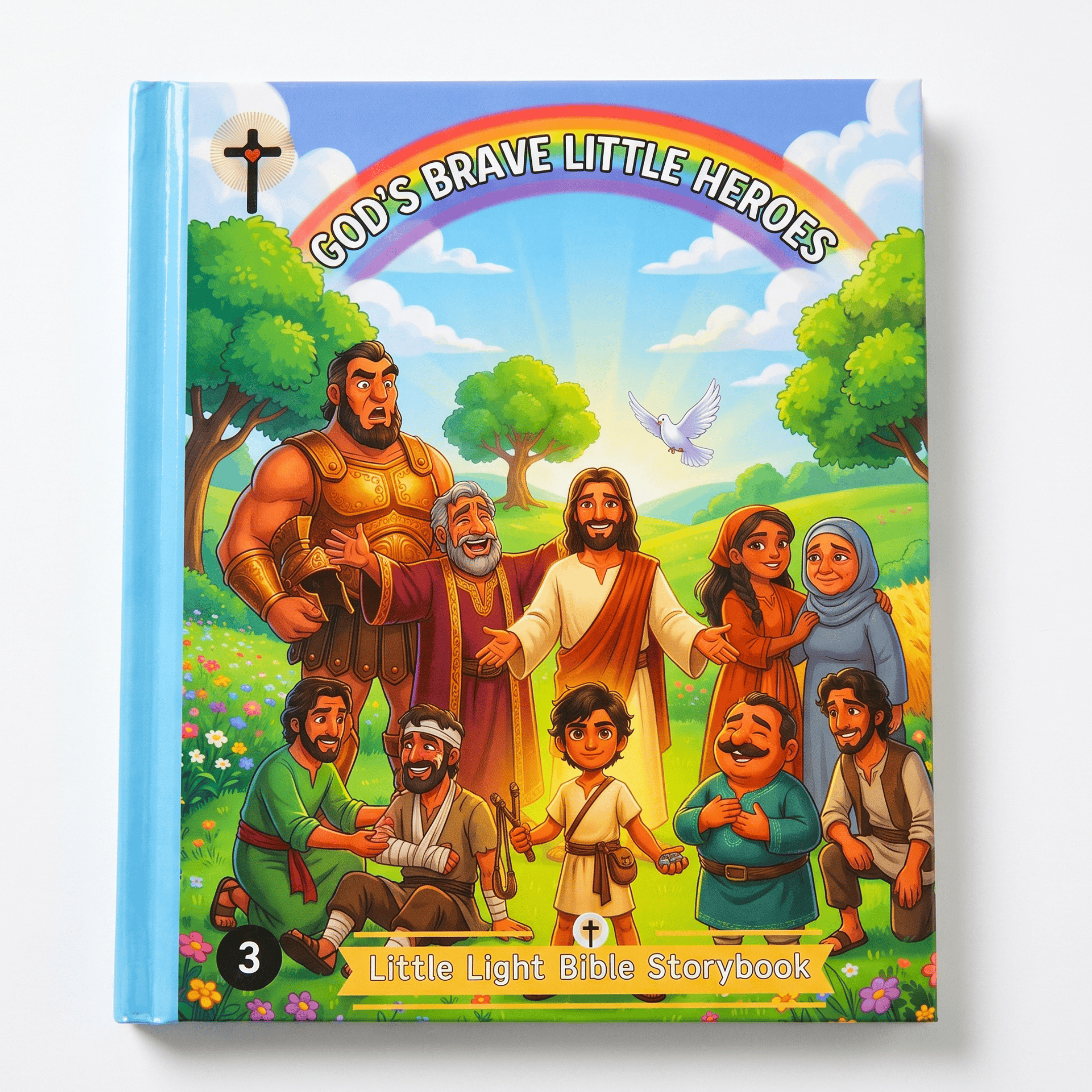 Colorful Christian Bible storybook for kids featuring Jesus and Bible characters on the cover, designed for young readers.