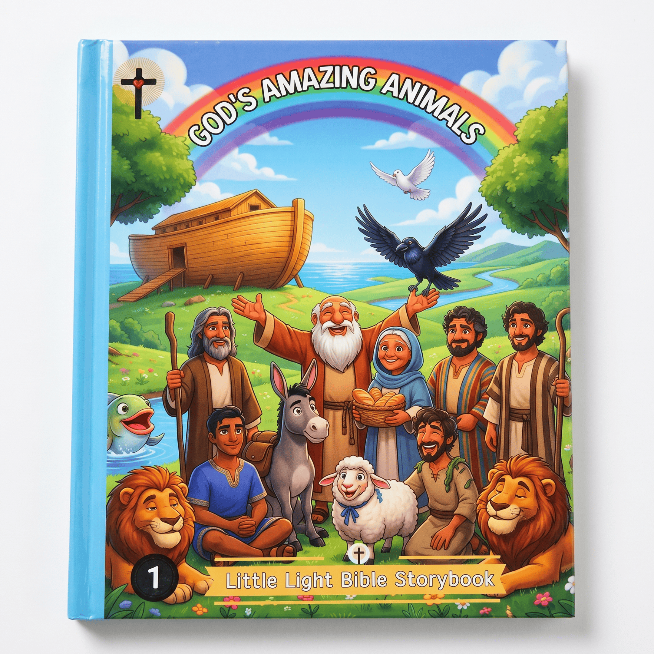 Little Light Noah's Ark Bible Storybook for children featuring a colorful illustrated cover with Noah, the ark, a rainbow, and animals.