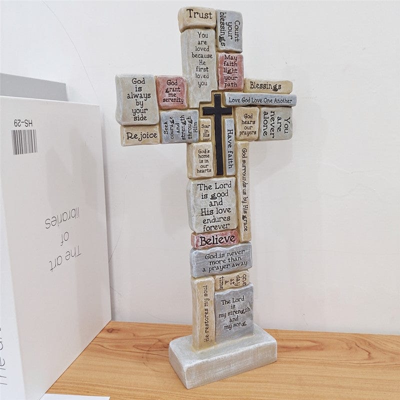 1Pc Encouraging Wall Cross - Resin Ornament with Inspirational Words and Phrases - Perfect Christian Home Decor and Christmas Gift