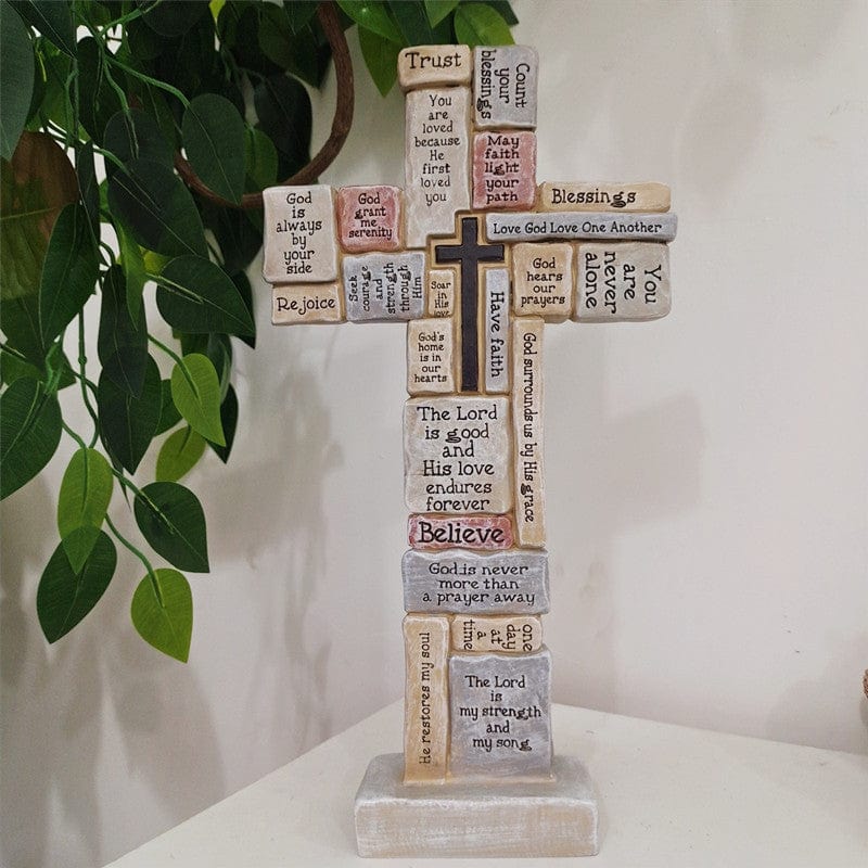 1Pc Encouraging Wall Cross - Resin Ornament with Inspirational Words and Phrases - Perfect Christian Home Decor and Christmas Gift